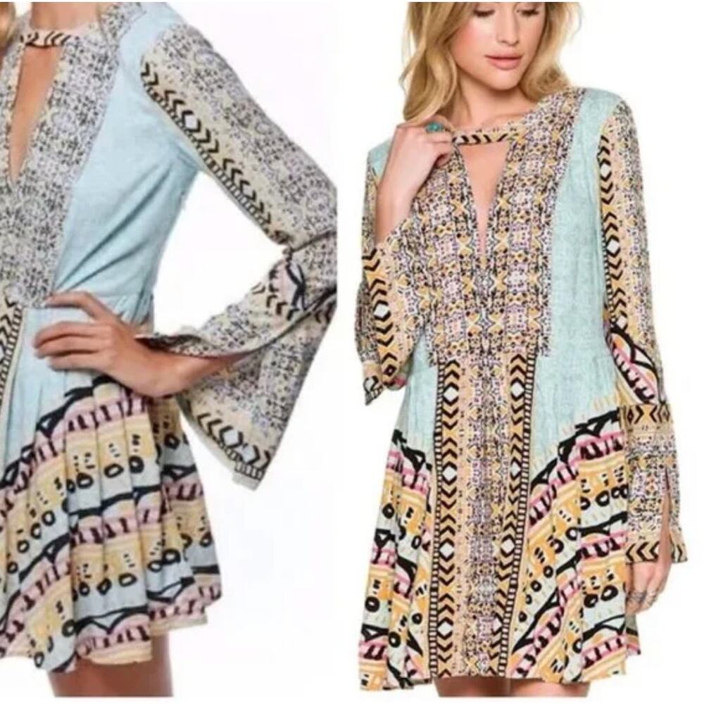 Free People Tegan Border Mini Dress Hippee Festival Boho Womens Size 0 NWT - Picture 2 of 13